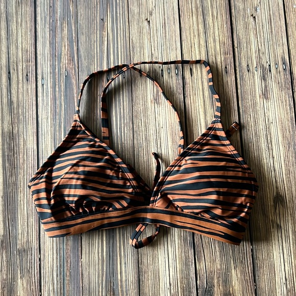 Kona Sol Brown and Black Zebra Print Bikini Swim Top S - Picture 1 of 2